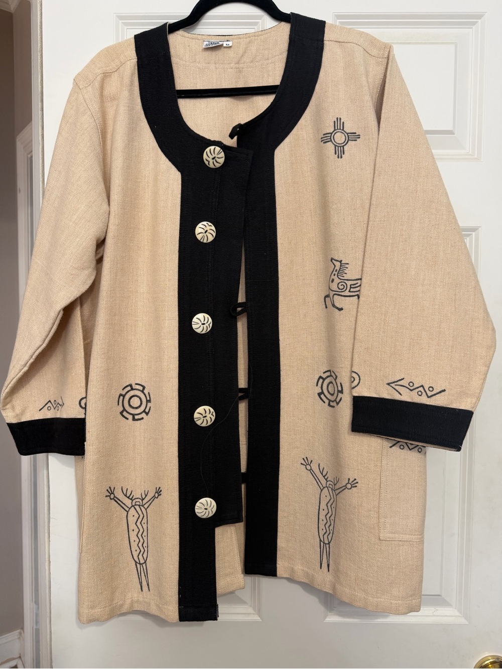Tribal/Bohemian Beige & Black Linen Jacket
